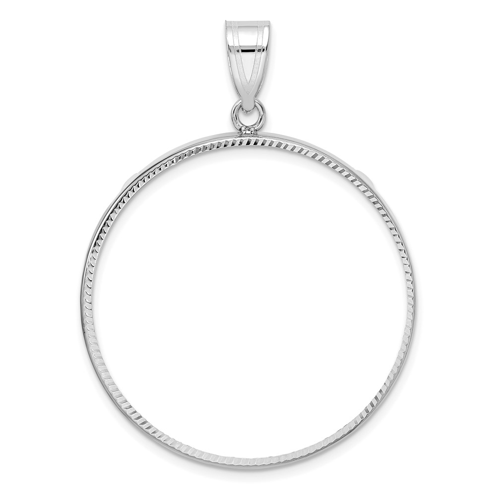 Wideband Distinguished Coin Jewelry 14k White Gold Polished and Diamond-cut 32.7mm Prong Coin Bezel Pendant (C3997W/32.7)