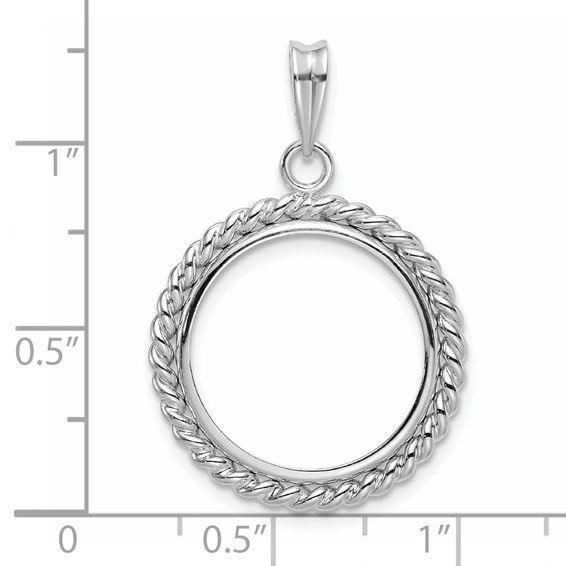 14k White 18mm Twisted Wire Prong Coin Bezel Pendant