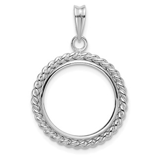 14k White 18mm Twisted Wire Prong Coin Bezel Pendant