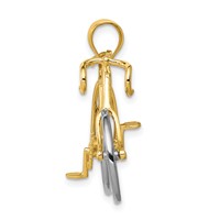 14K Large Two-tone 3-D Bicycle Pendant with Moveable Wheels view 2