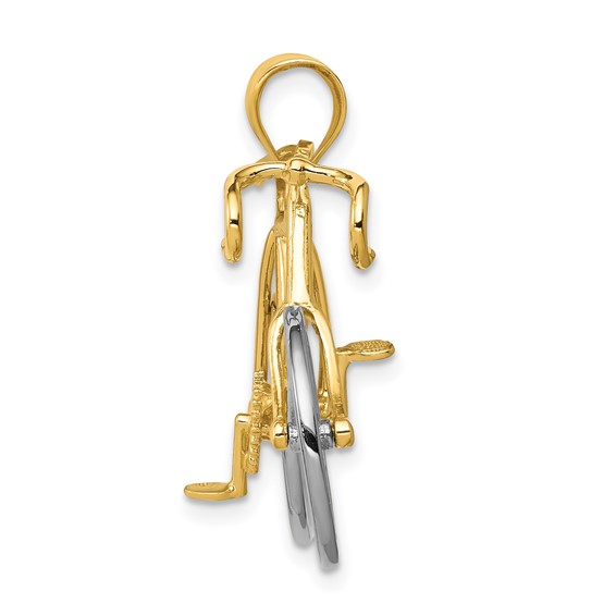 14k Large Two-tone 3-D Bicycle with Moveable Wheels Pendant