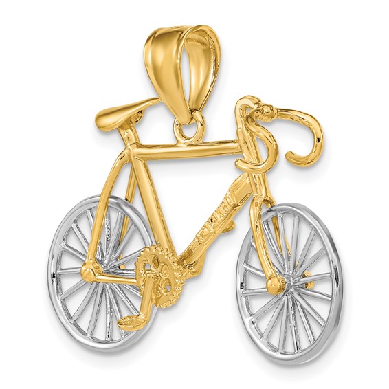 14k Large Two-tone 3-D Bicycle with Moveable Wheels Pendant