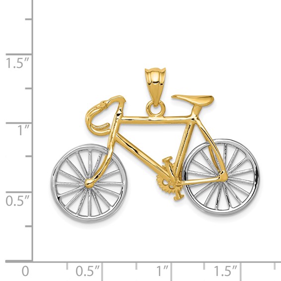 14k Large Two-tone 3-D Bicycle with Moveable Wheels Pendant