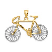 14K Large Two-tone 3-D Bicycle Pendant with Moveable Wheels view 1