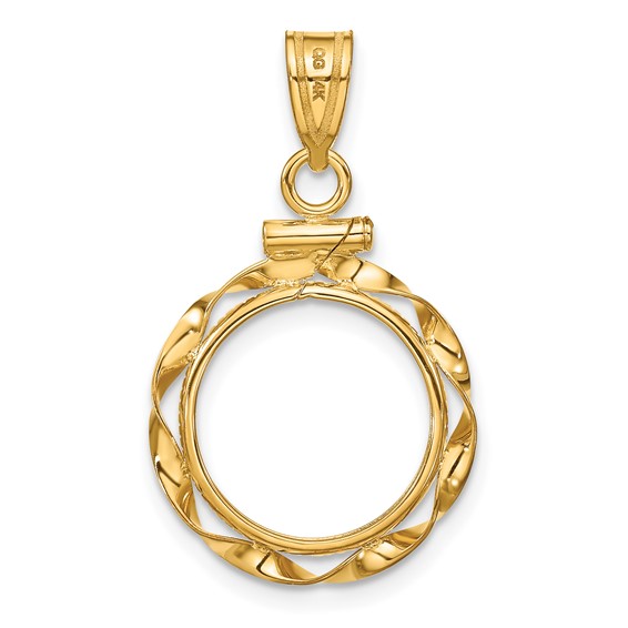 14ky Hand Twisted Ribbon Screw Top Coin Bezel Pendant                 