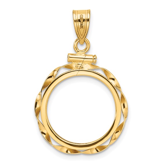 Wideband Distinguished Coin Jewelry 10k Polished Hand Twisted Ribbon 16.5mm x 1.35mm Screw Top Coin Bezel Pendant