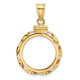 Wideband Distinguished Coin Jewelry 10k Polished Hand Twisted Ribbon 16.5mm x 1.35mm Screw Top Coin Bezel Pendant