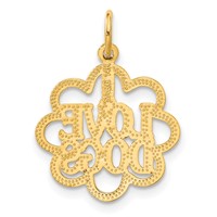 14K Yellow Gold I Love Dogs in Scalloped Circle Charm view 3