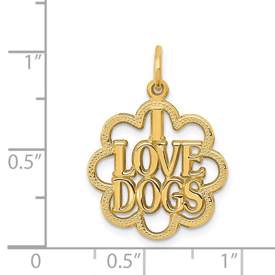 14k I LOVE DOGS In Scalloped Circle Charm