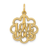 14K Yellow Gold I Love Dogs in Scalloped Circle Charm view 1