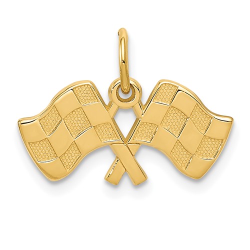 14K Yellow Gold Racing Flags Charm