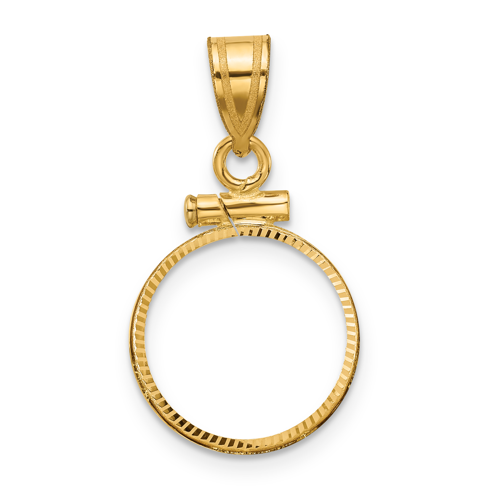Wideband Distinguished Coin Jewelry 14k Polished and Diamond-cut 13.0mm x 1.1mm Screw Top Coin Bezel Pendant (C2677/13.0)