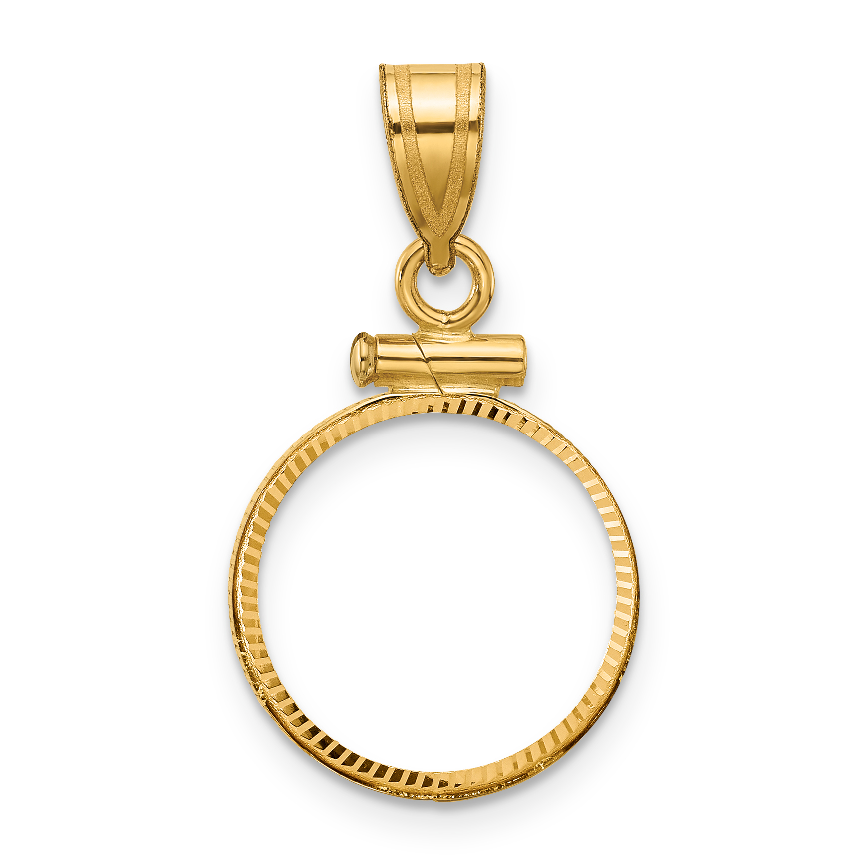 Wideband Distinguished Coin Jewelry 14k Polished and Diamond-cut 14.0mm x 1.1mm Screw Top Coin Bezel Pendant (C2677/14.0)