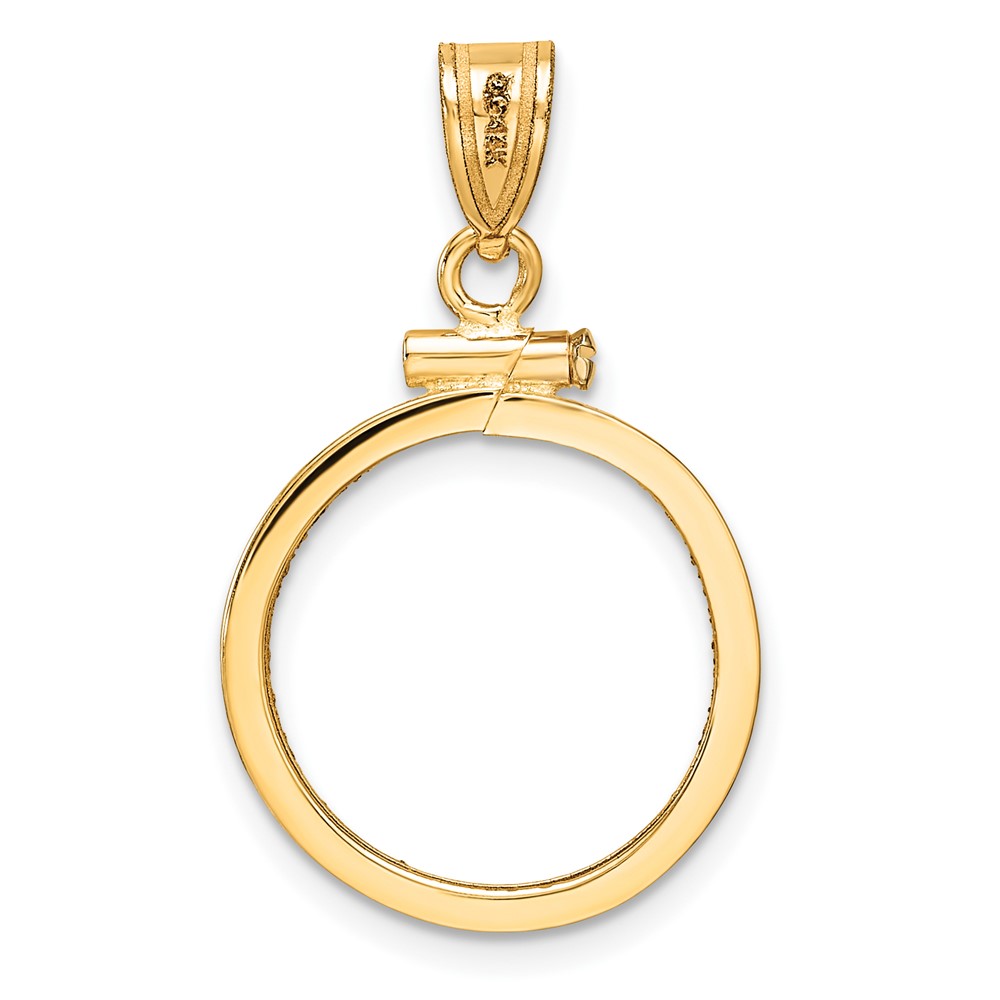 Wideband Distinguished Coin Jewelry 14k Polished and Diamond-cut 16.5mm x 1.35mm Screw Top Coin Bezel Pendant (C1885D/16.5)