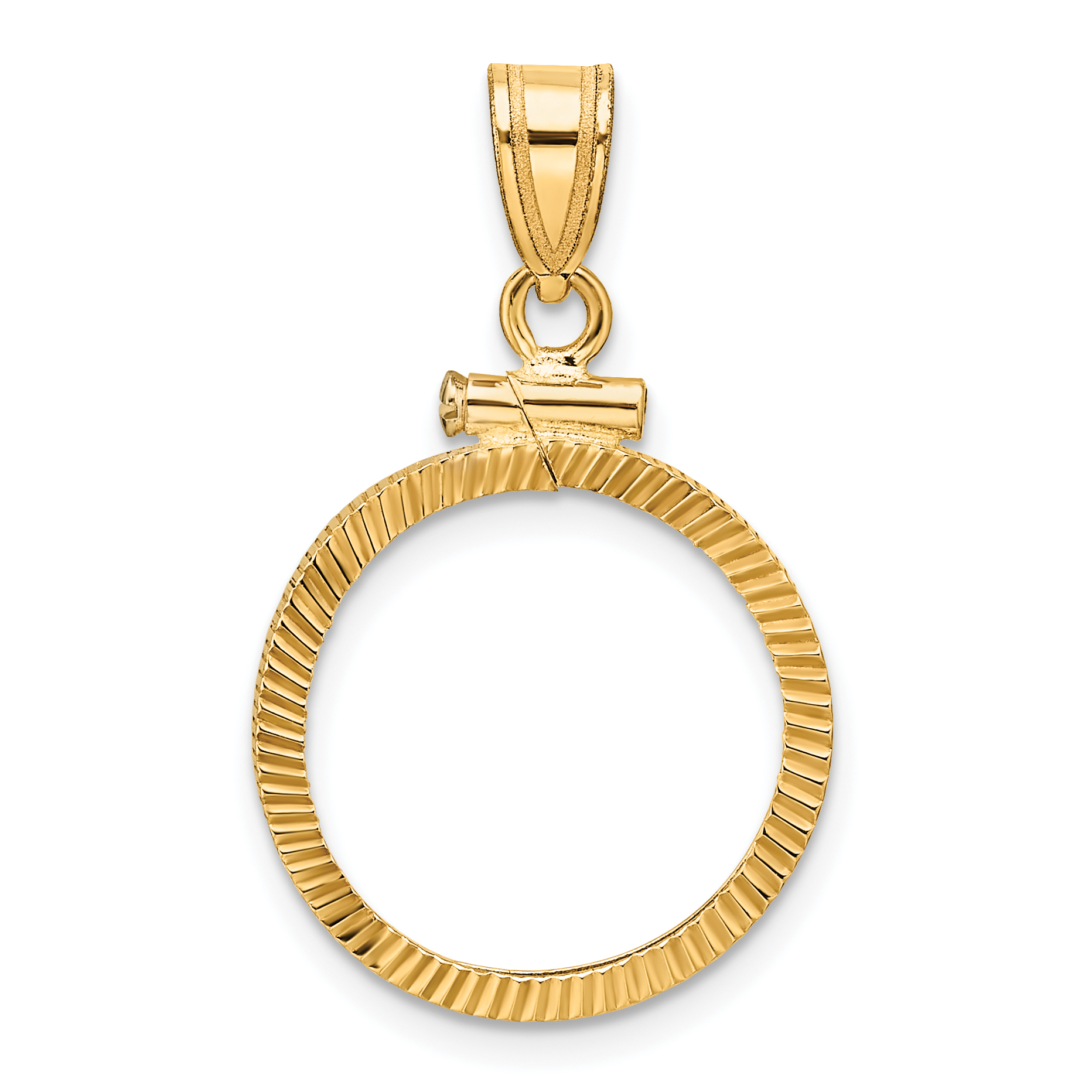Wideband Distinguished Coin Jewelry 14k Polished and Diamond-cut 16.5mm x 1.35mm Screw Top Coin Bezel Pendant (C1885D/16.5)