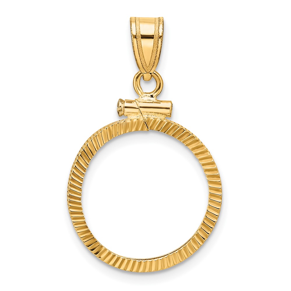 Wideband Distinguished Coin Jewelry 14k Polished and Diamond-cut 16.5mm x 1.35mm Screw Top Coin Bezel Pendant (C1885D/16.5)