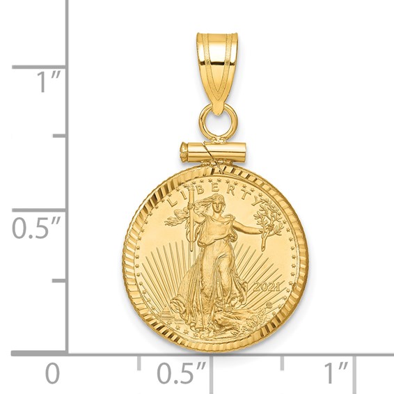 Diamond-cut Screw Top Coin Bezel Pendant with Coin