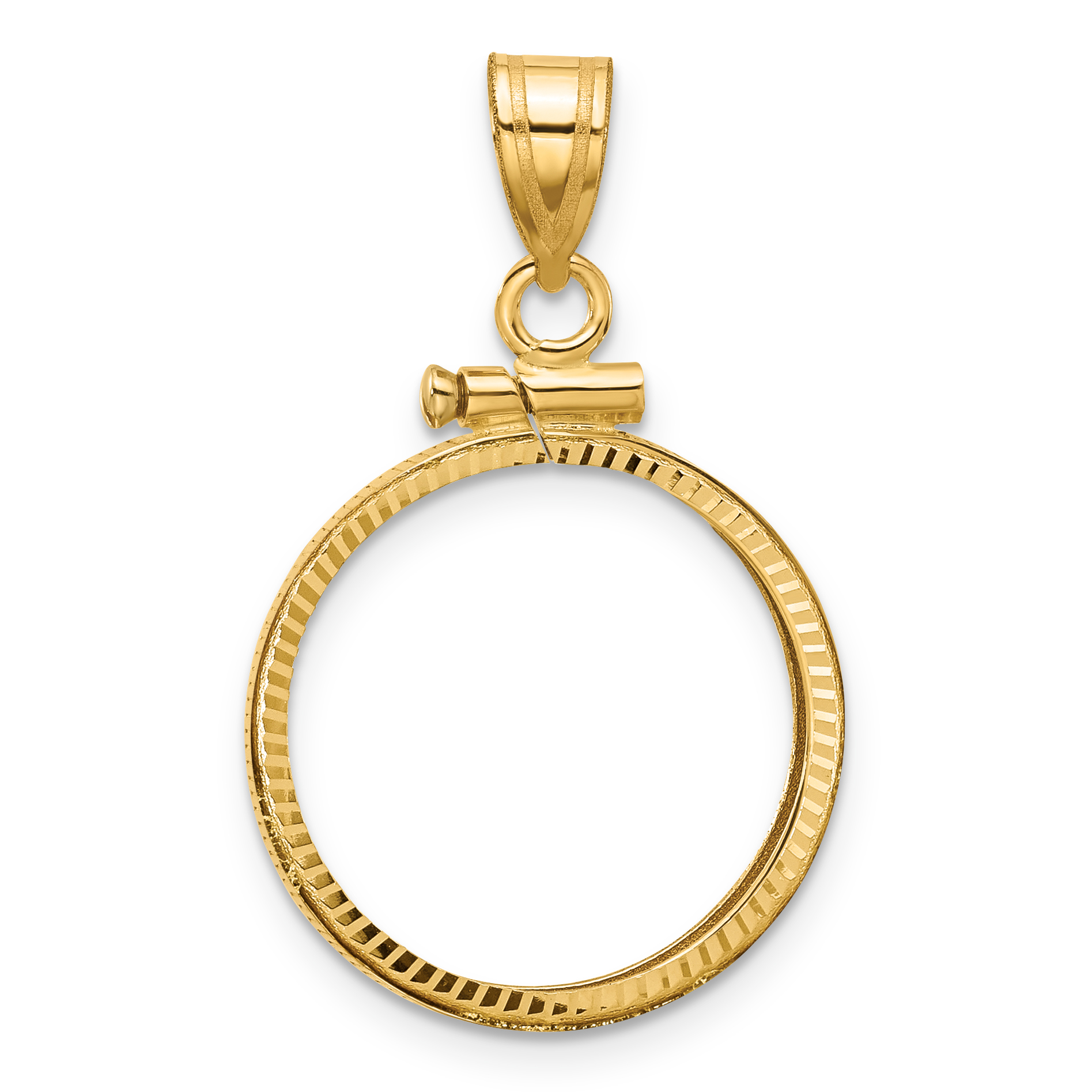 Wideband Distinguished Coin Jewelry 14k Polished and Diamond-cut 17.8mm x 1.35mm Screw Top Coin Bezel Pendant (C1885D/17.8)