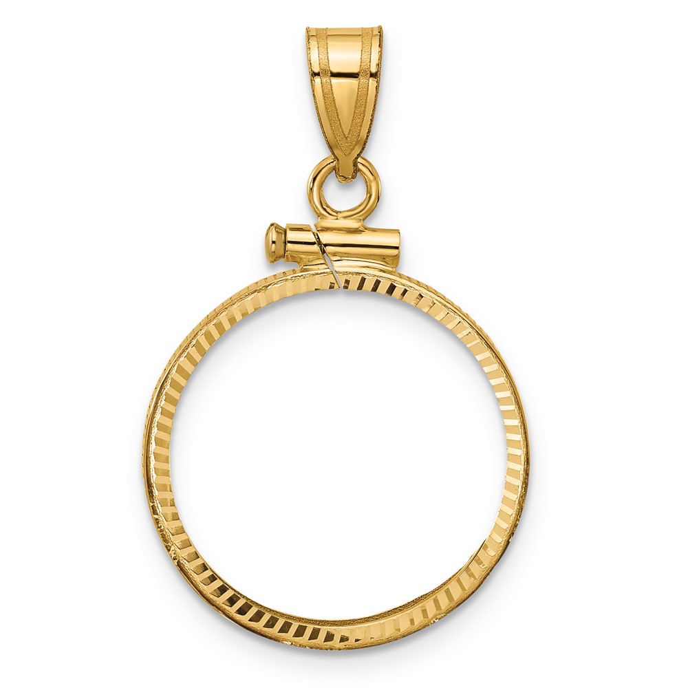 Wideband Distinguished Coin Jewelry 14k Polished and Diamond-cut 18.0mm x 1.35mm Screw Top Coin Bezel Pendant (C2677/18.0)