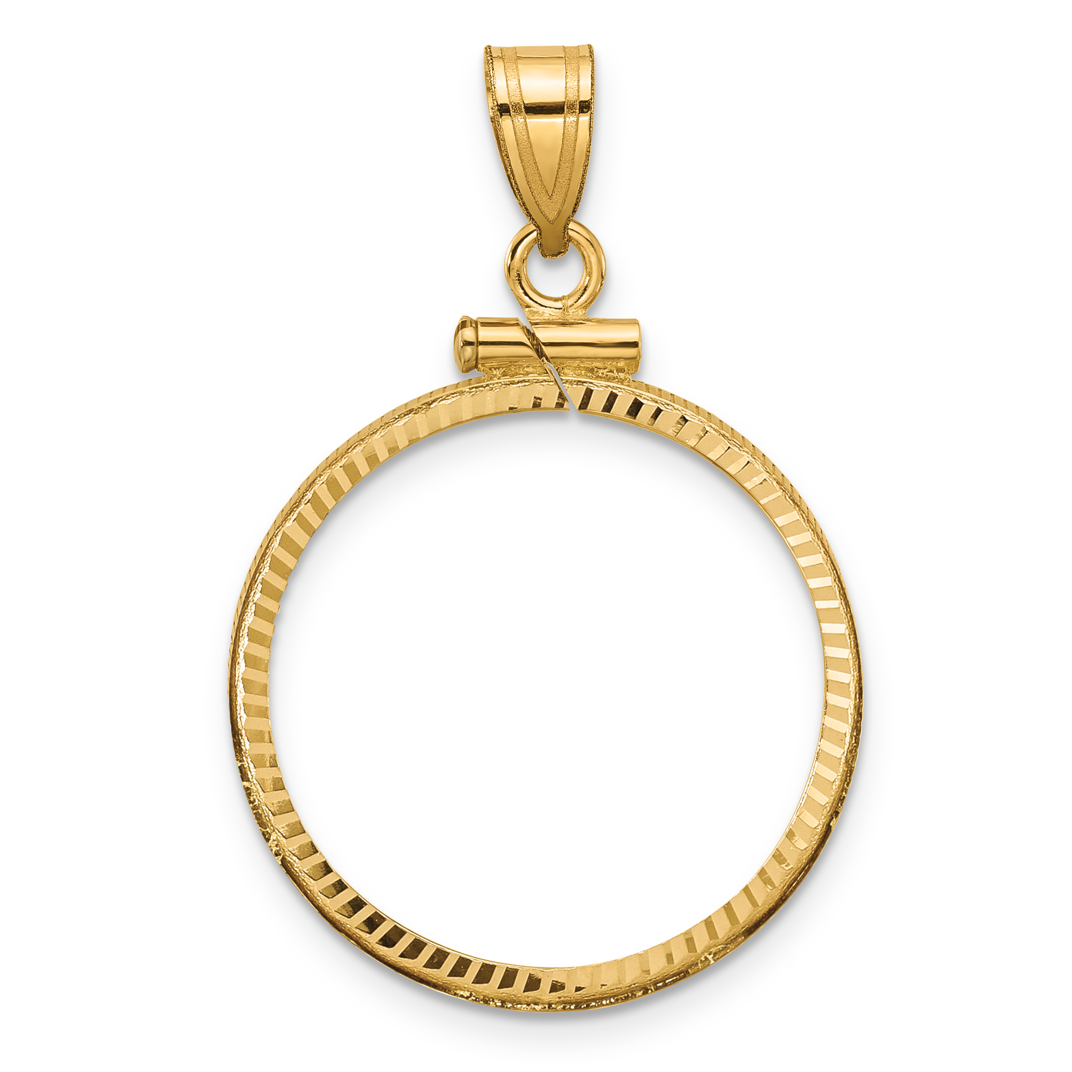 Wideband Distinguished Coin Jewelry 14k Polished and Diamond-cut 21.6mm x 1.7mm Screw Top Coin Bezel Pendant (C2677/21.6)
