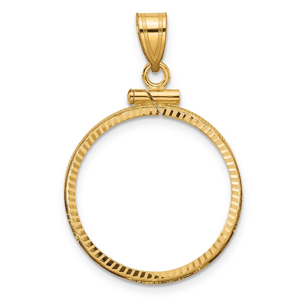 Wideband Distinguished Coin Jewelry 14k Polished and Diamond-cut 21.6mm x 1.7mm Screw Top Coin Bezel Pendant (C2677/21.6)