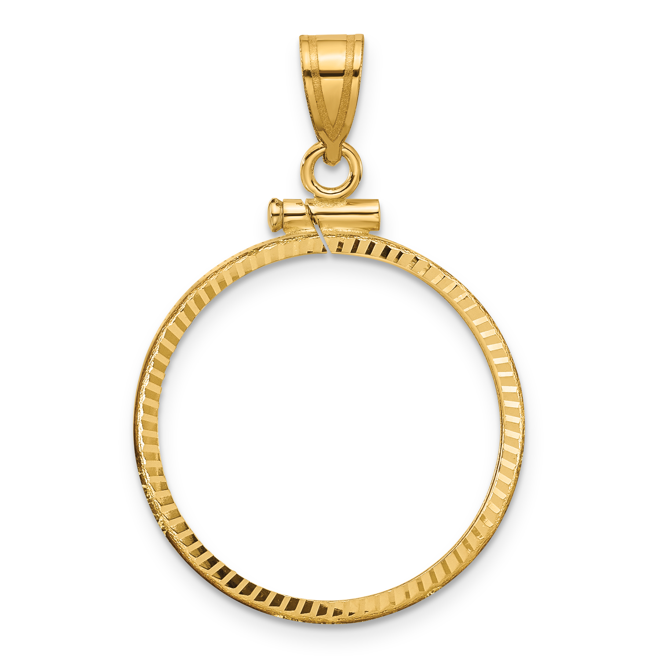 Wideband Distinguished Coin Jewelry 14k Polished and Diamond-cut 22.0mm x 1.9mm Screw Top Coin Bezel Pendant (C1885D/22.0)