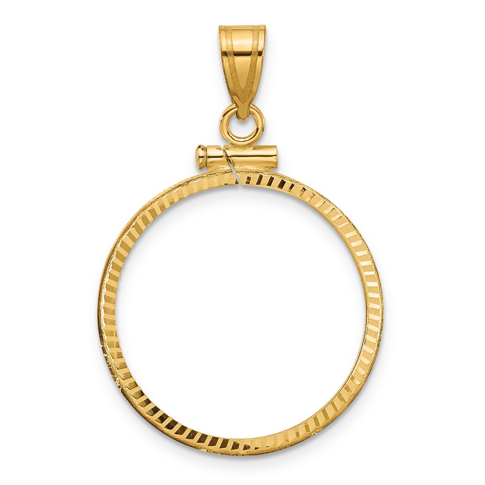 Wideband Distinguished Coin Jewelry 14k Polished and Diamond-cut 22.0mm x 1.9mm Screw Top Coin Bezel Pendant (C1885D/22.0)