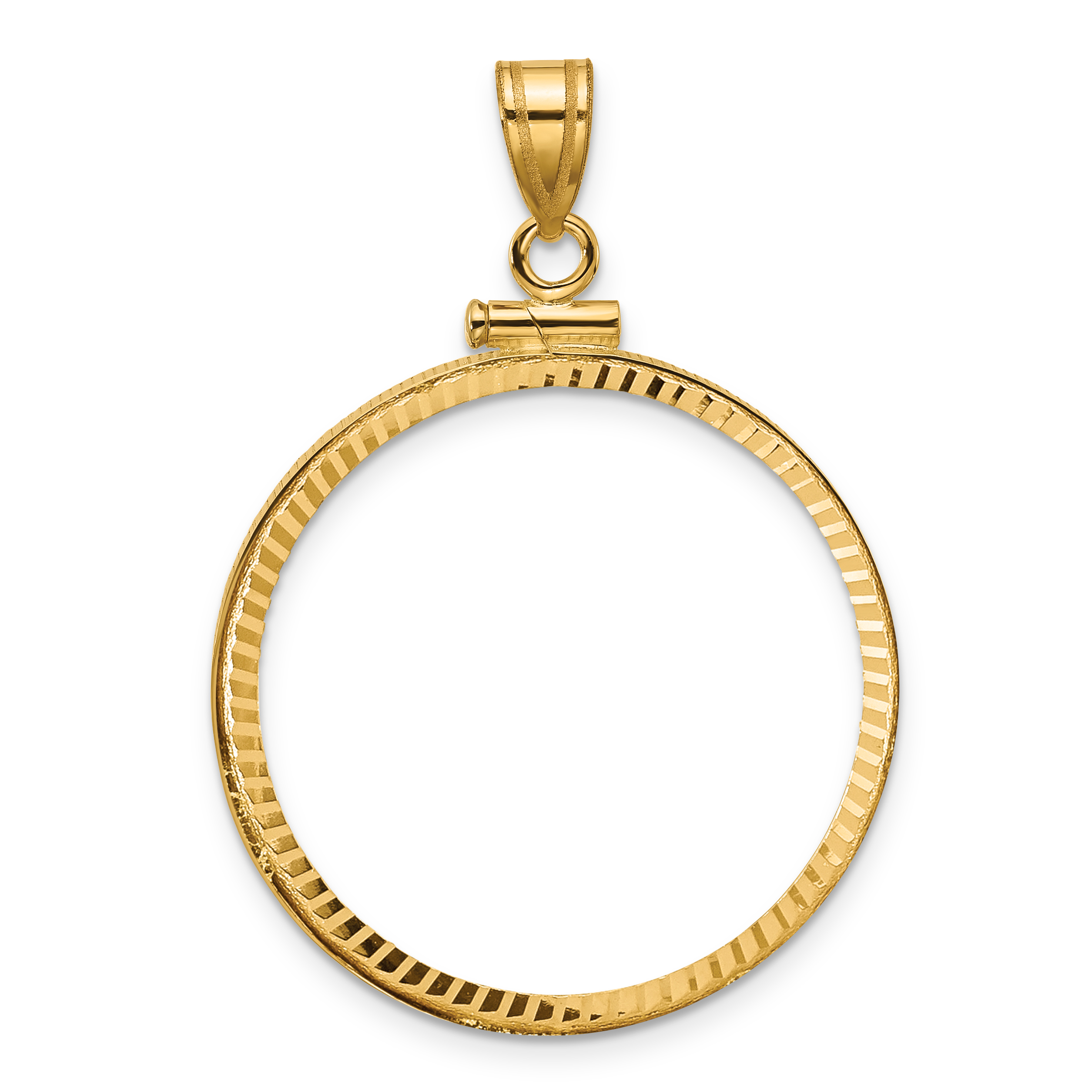 Wideband Distinguished Coin Jewelry 14k Polished and Diamond-cut 27.0mm x 2.35mm Screw Top Coin Bezel Pendant (C1885D/27.0)