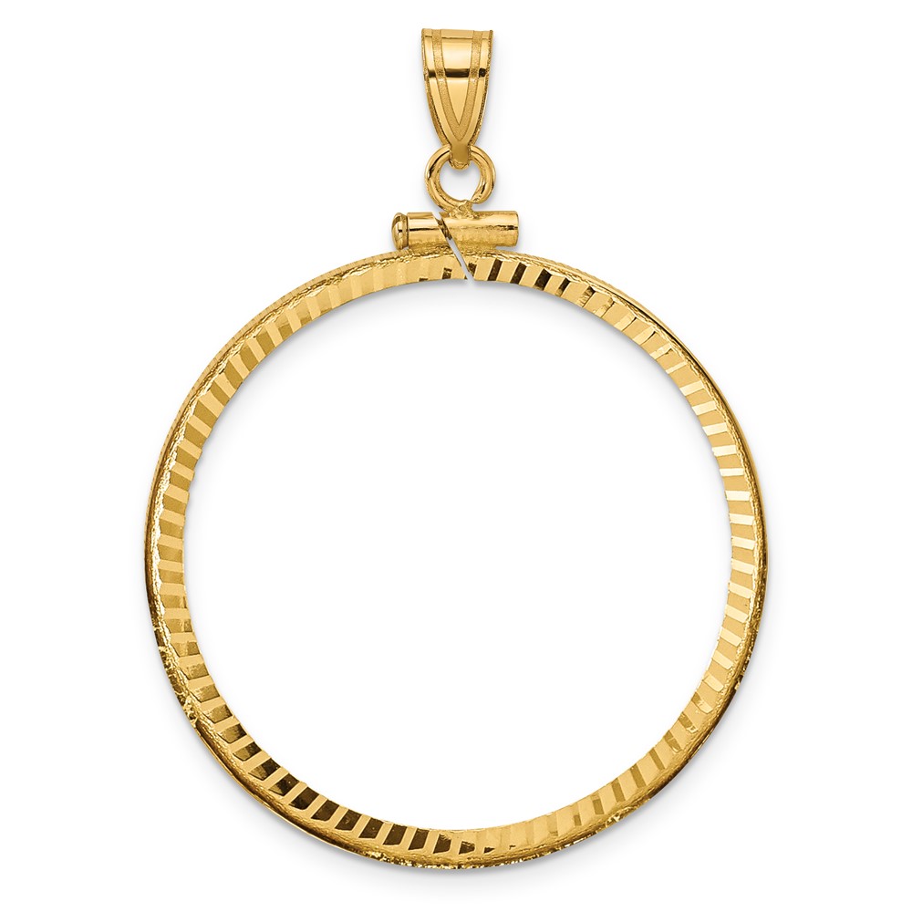 Wideband Distinguished Coin Jewelry 14k Polished and Diamond-cut 32.0mm x 2.85mm Screw Top Coin Bezel Pendant (C2677/32.0)