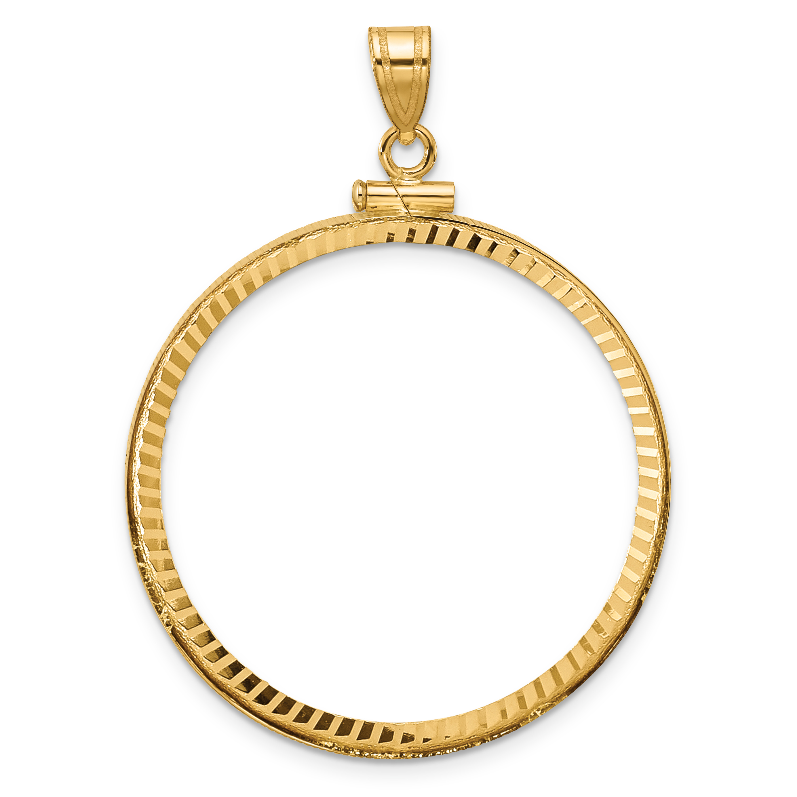 Wideband Distinguished Coin Jewelry 14k Polished and Diamond-cut 32.7mm x 3.00mm Screw Top Coin Bezel Pendant (C1885D/32.7)