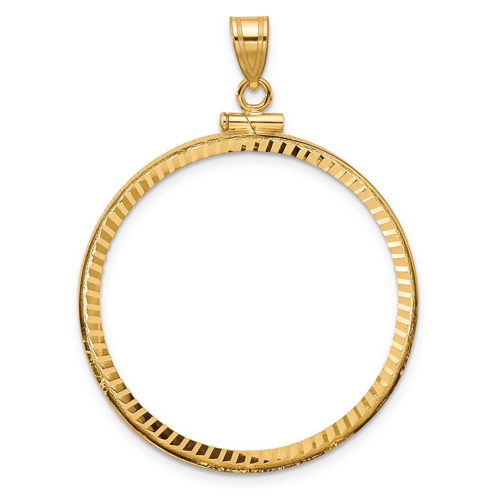 Wideband Distinguished Coin Jewelry 14k Polished and Diamond-cut 32.7mm x 3.00mm Screw Top Coin Bezel Pendant (C1885D/32.7)