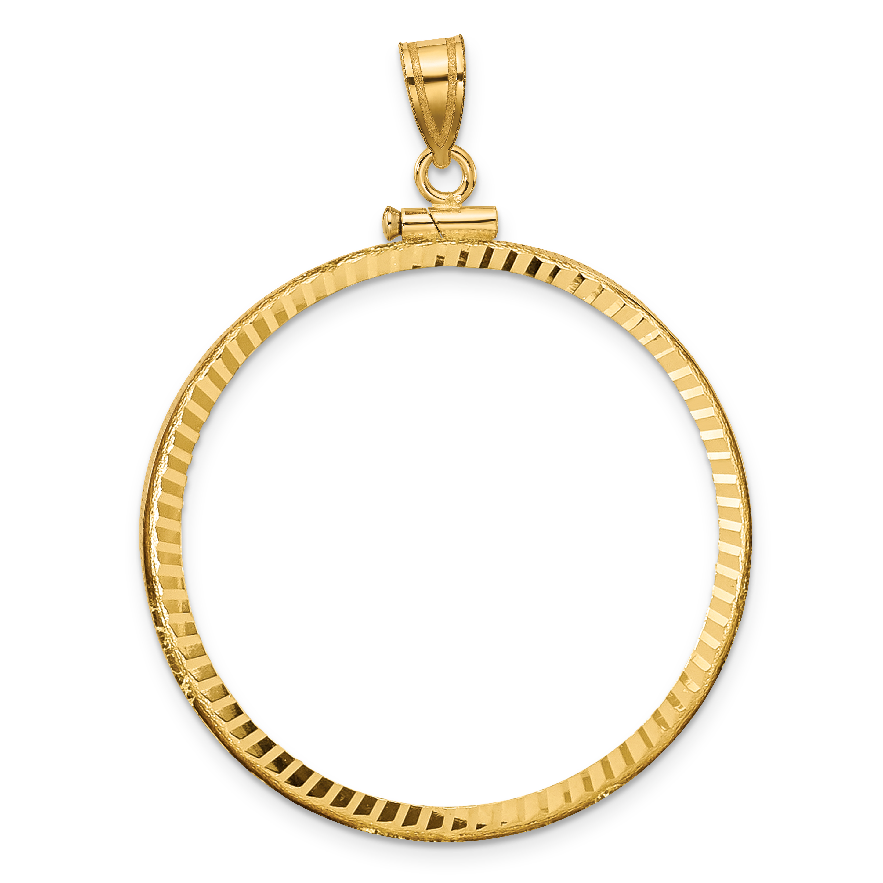 Wideband Distinguished Coin Jewelry 14k Polished and Diamond-cut 34.2mm x 2.85mm Screw Top Coin Bezel Pendant (C2677/34.2)