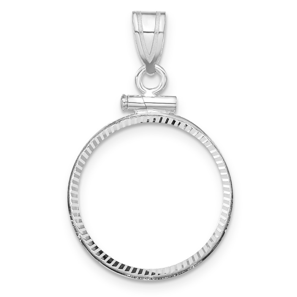 Wideband Distinguished Coin Jewelry 14k White Gold Polished and Diamond-cut 17.8mm x 1.35mm Screw Top Coin Bezel Pendant (C2677W/17.8)