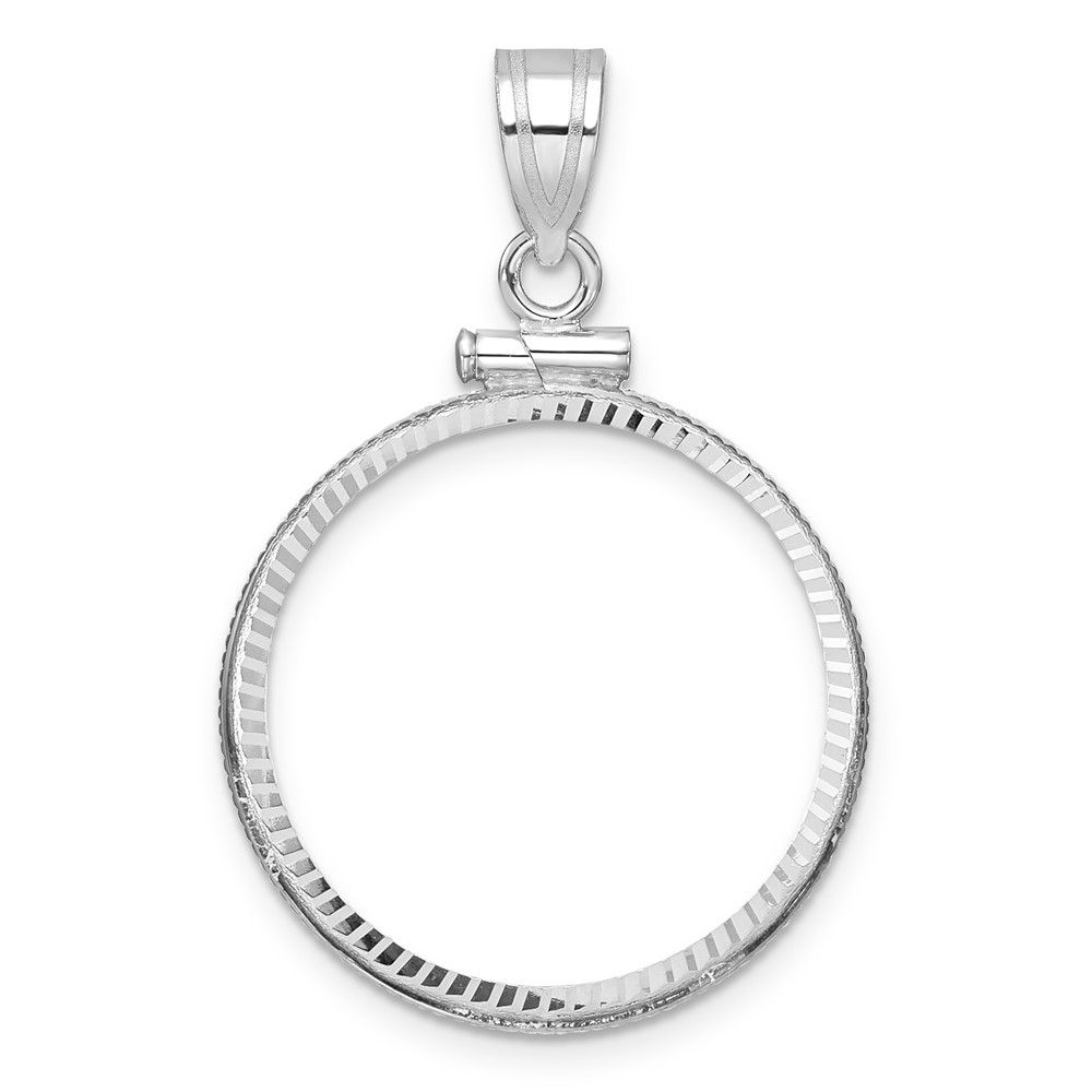 Wideband Distinguished Coin Jewelry 14k White Gold Polished and Diamond-cut 22.0mm x 1.9mm Screw Top Coin Bezel Pendant (C2677W/22.0)