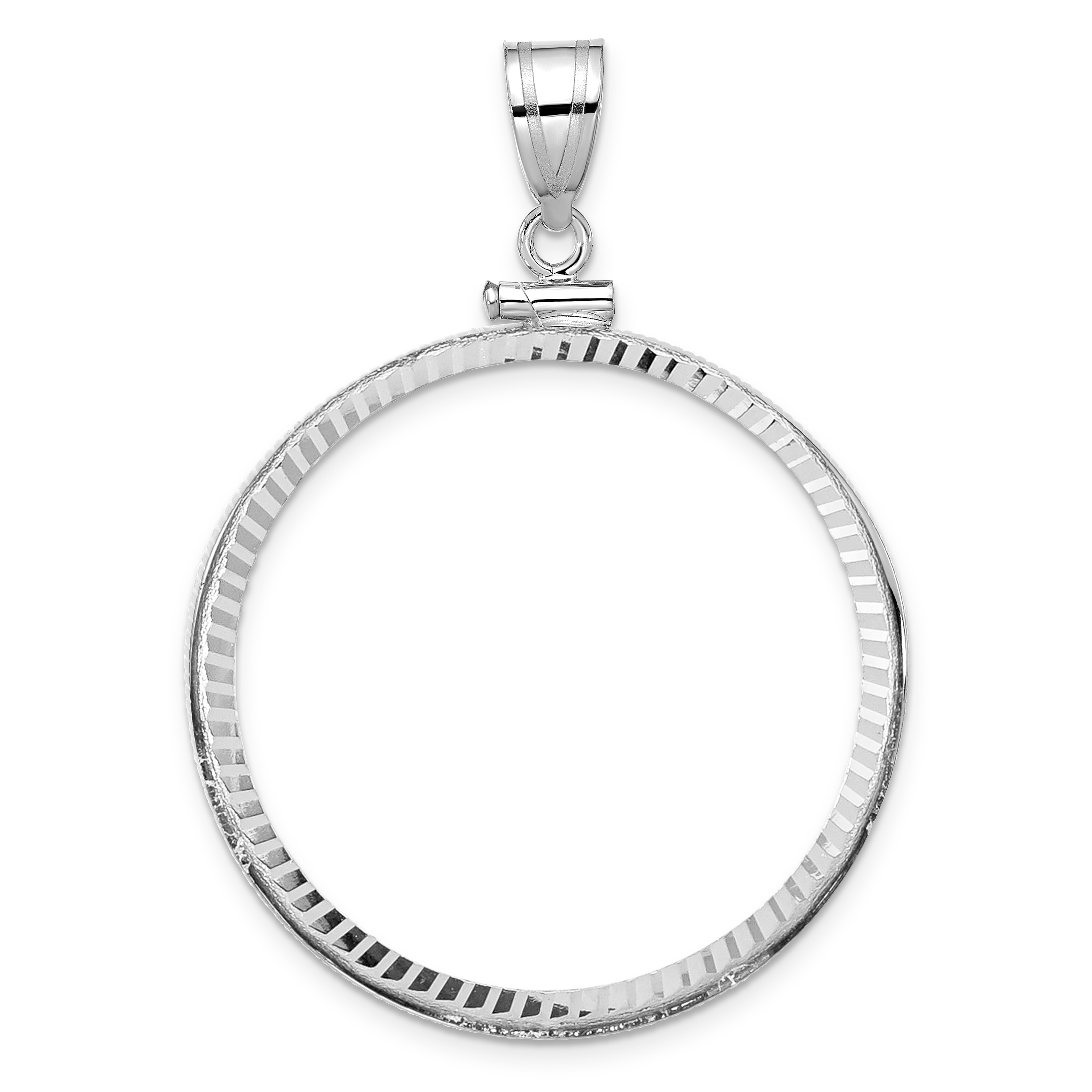 Wideband Distinguished Coin Jewelry 14k White Gold Polished and Diamond-cut 32.7mm x 3.00mm Screw Top Coin Bezel Pendant (C2677W/32.7)