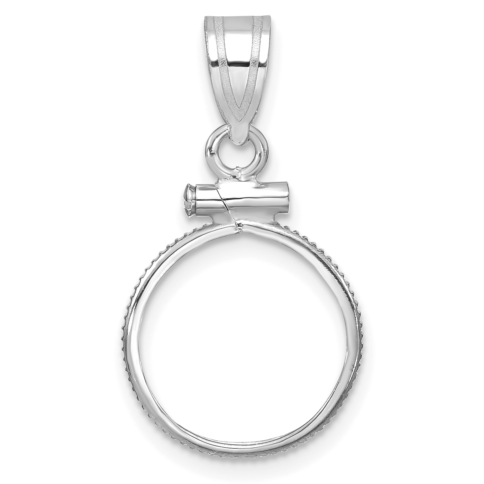 Wideband Distinguished Coin Jewelry 14k White Gold Polished 13.0mm x 1.1mm Screw Top Coin Bezel Pendant (C1885W/13.0)