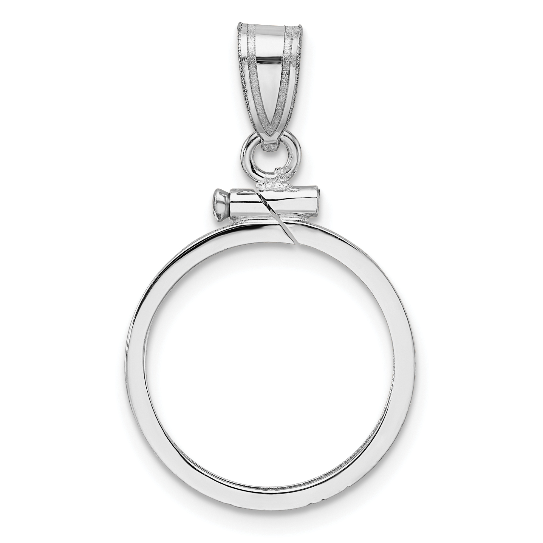 Wideband Distinguished Coin Jewelry 14k White Gold Polished 16.5mm x 1.35mm Screw Top Coin Bezel Pendant (C1885W/16.5)