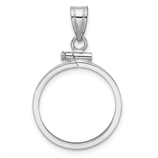 Wideband Distinguished Coin Jewelry 14k White Gold Polished 18.0mm x 1.35mm Screw Top Coin Bezel Pendant