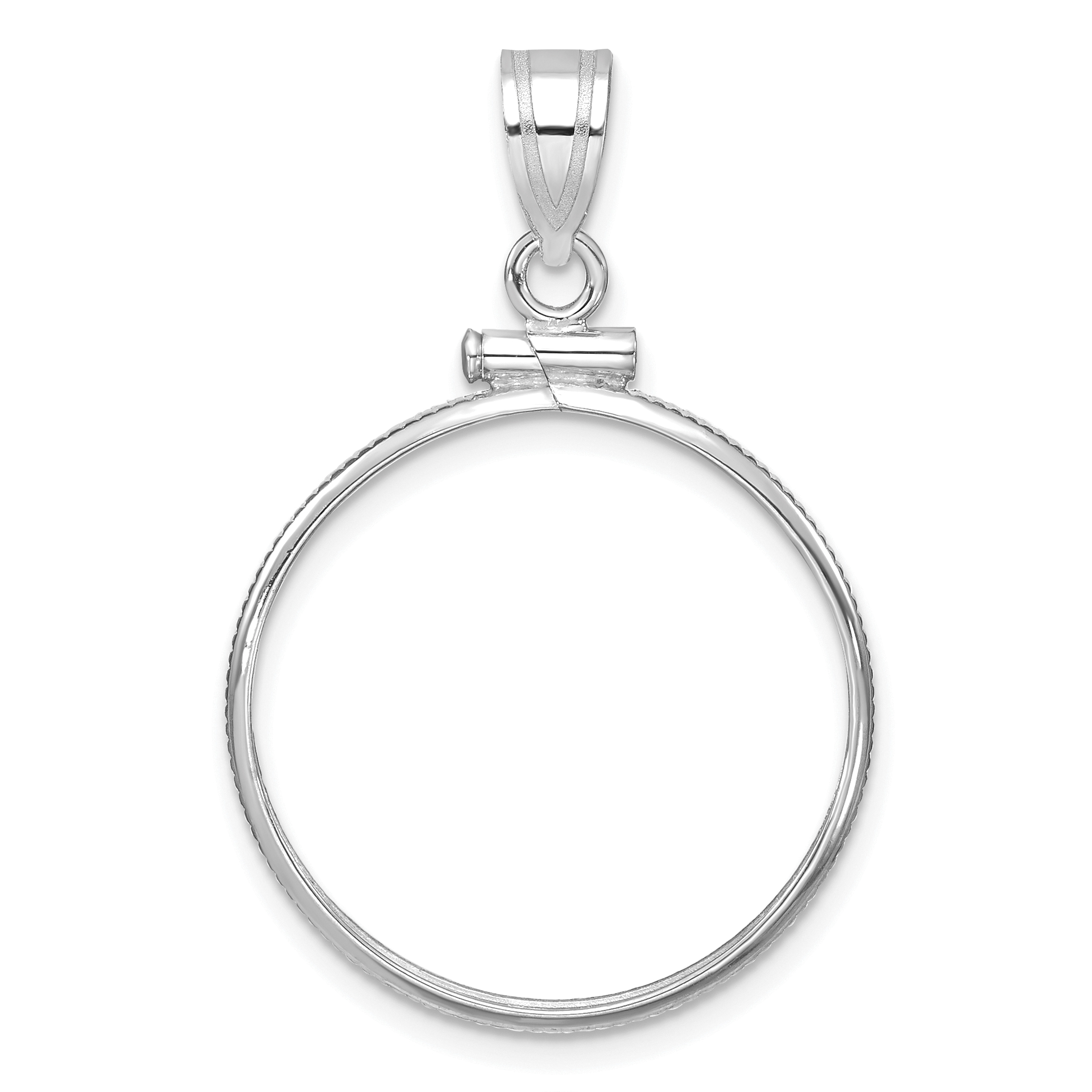 Wideband Distinguished Coin Jewelry 14k White Gold Polished 21.6mm x 1.7mm Screw Top Coin Bezel Pendant (C1885W/21.6)