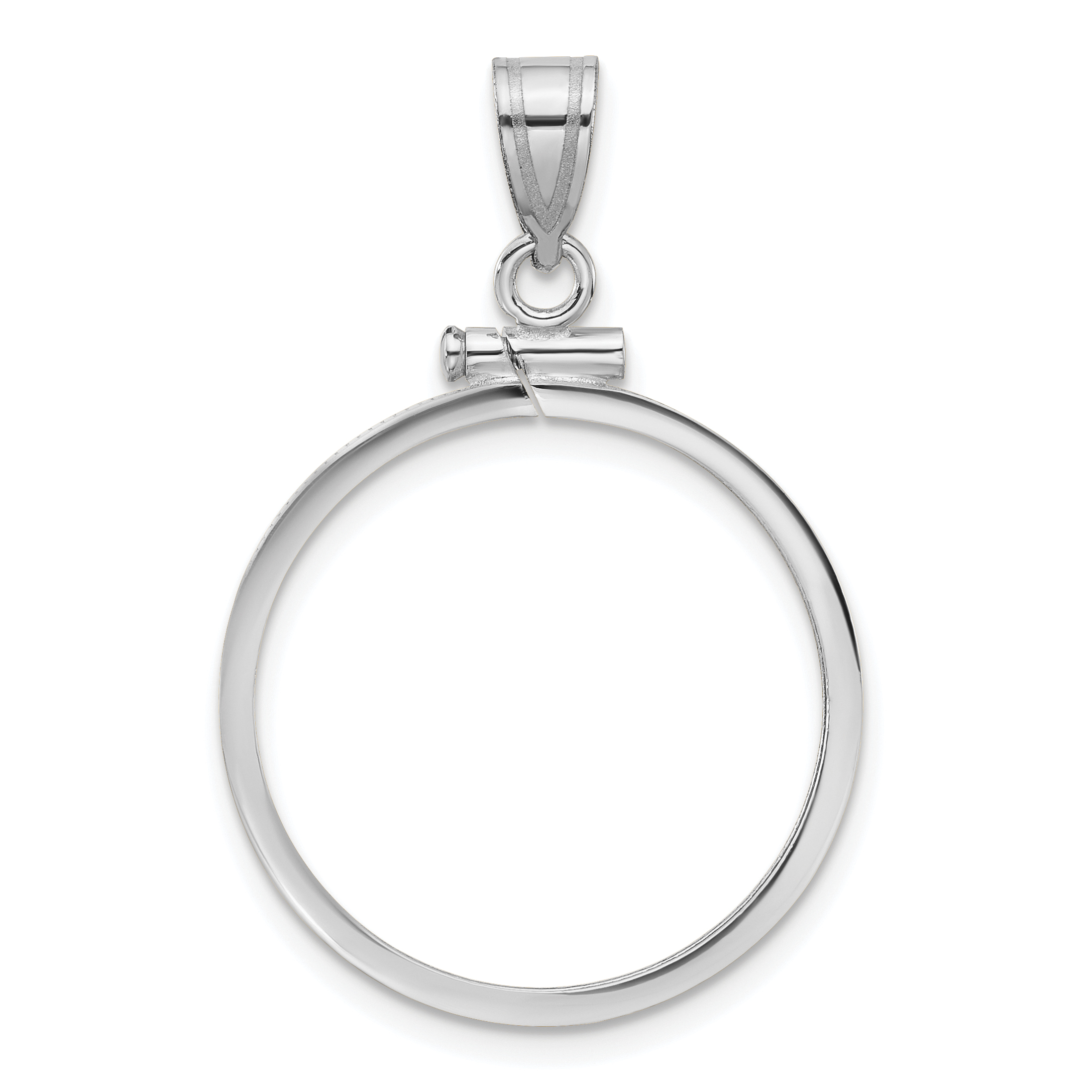 Wideband Distinguished Coin Jewelry 14k White Gold Polished 22.0mm x 1.9mm Screw Top Coin Bezel Pendant (C1885W/22.0)