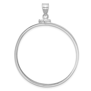 Wideband Distinguished Coin Jewelry 14k White Gold Polished 37.0mm x 2.85mm Screw Top Coin Bezel Pendant