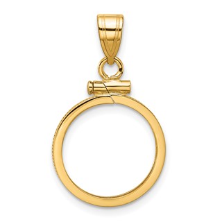 Wideband Distinguished Coin Jewelry 10k Polished 15.5mm x 1.1mm Screw Top Coin Bezel Pendant