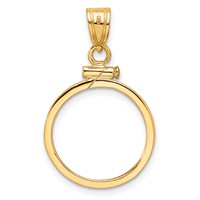 Wideband Distinguished Coin Jewelry 14K Yellow Gold Polished 16.5mm X 1.35mm Screw Top Coin Bezel Pendant view 3