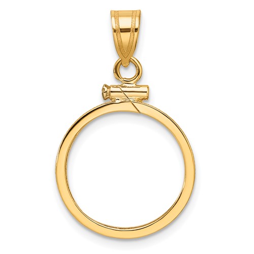 Wideband Distinguished Coin Jewelry 14K Yellow Gold Polished 16.5mm X 1.35mm Screw Top Coin Bezel Pendant