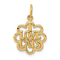 14K Yellow Gold I Love Cats Charm view 1