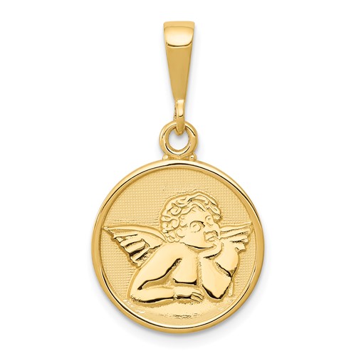 14K Yellow Gold Polished and Satin Raphael Angel Round Pendant