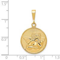 14K Yellow Gold Polished and Satin Angel Round Pendant view 4
