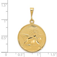 14K Yellow Gold Polished and Satin Angel Round Pendant view 4