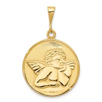 14K Yellow Gold Polished and Satin Angel Round Pendant view 1