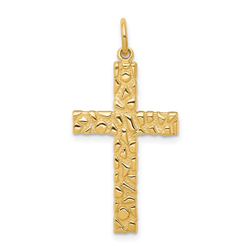 14K Yellow Gold Nugget Style Cross Pendant